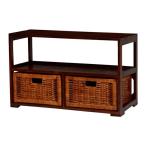 ランドリーチェスト 2段 籐カゴ付 マホガニー材 アジアンテイスト 約幅73cm （ ラタン チェスト アジアン家具 天板付き 収納 籐 天然木 ）