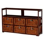 ランドリーチェスト 3段 籐カゴ付 マホガニー材 アジアンテイスト 幅108cm （ ラタン チェスト アジアン家具 天板付き 収納 籐 天然木 ）