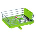 特価 水切りラック コンパクト 排水口付き 縦横兼用 POSE グリーン （ 水切りカゴ 水切りかご 水切りバスケット ）