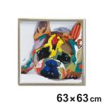 アートパネル オイルペイントアート 『カラフル ブルドッグ』 63×63cm （ 絵画 絵 アート インテリア 額 額入り 壁掛け 油絵 犬 カラフル ）
