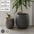 ショッピングプランター プランター グリッテ 石調FRPプランター 幅30cm 幅42cm ドロップ型 大小2個セット （ プランターカバー ラウンド 植木鉢 鉢 底穴 屋外 外 家庭菜園 寄せ植え ）