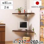 突っ張り コーナーラック 2段 幅81cm 可動棚 日本製 ( つっぱり ラック スチール 壁面収納 隙間収納 突っ張り棚 )