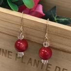 コーラル・珊瑚10mm玉ピアス金属...