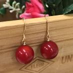 コーラル・珊瑚10mm玉ピアス金属...