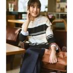 23区 コットンポリエステルストレッチ オーバーサイズ ニット （ブラック×ベージュ系）