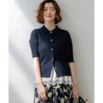 23区 ワイドリブ 五分袖 ポロニット （ネイビー系）