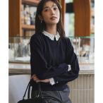 23区（大きいサイズ） 【洗える】エンブロイダリー フラワーレースコンビ ニット （ネイビー系）