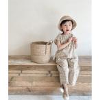アイモハ aimoha aimohaーKIDSー 韓国子供服 ギンガムチェックノースリーブオールインワン （ベージュ）