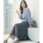 ANY SIS 【全方位 好印象】ラメフェザーニット×フラワースカート セット （ブルー）