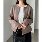 ショッピングアンドミー アンドミー andme/ノーカラーライダースジャケットフェイクスエード （チャコールブラウン）