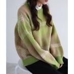 ショッピングアンドミー アンドミー andme モヘヤライク チェックジャガード ニットトップス （グリーン）