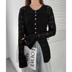 ショッピングアンドミー アンドミー andme 透かし編み 長袖 ニット カーディガン トップス （ブラック）