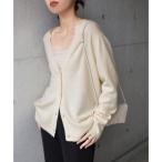 ショッピングアンドミー アンドミー andme 天竺 ウール Vネック ニット カーディガン （オフホワイト）