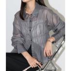 ショッピングアンドミー アンドミー andme ビスチェ風 ラメ シアー  ペプラム シャツ ブラウス （チャコールグレー）