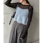 ショッピングアンドミー アンドミー andme フェザー ペプラム ニット ビスチェ （ブルー）