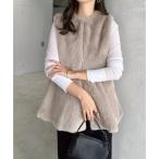 ショッピングアンドミー アンドミー andme ノーカラー ペプラム ファー ベスト （モカ）