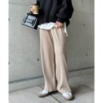 アンドミー andme カットリブワイドパンツ ウエストゴム （グレージュ）