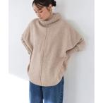 ショッピングアンドミー アンドミー andme 天竺編みオーバーサイズ長袖タートルネックラウンドヘムニットトップス ポンチョ （ベージュ）