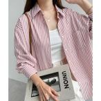 アンドミー andme カラーストライプ長袖シャツ （ホワイト×ピンク）