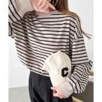 ショッピングアンドミー アンドミー andme コットン天竺ボリューム長袖ボーダーTシャツ （ベージュ×ブラック）