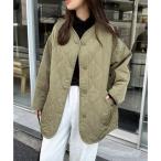 ショッピングアンドミー アンドミー andme ノーカラーミドル丈キルティングジャケット （ライトカーキ）