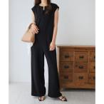 ショッピングアンドミー アンドミー andme 梨地ポンチ キーネック オールインワン （ブラック）