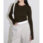 ショッピングアンドミー アンドミー andme クルーネック 長袖 サムホール リブ ニット トップス （ブラウン）