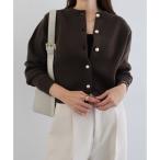 ショッピングアンドミー アンドミー andme 無地/ボーダー パールボタン長袖ニットカーディガン （ブラウン）