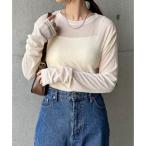 ショッピングアンドミー アンドミー andme テレコ シアー クルーネック 長袖 トップス （アイボリー）