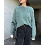 ショッピングアンドミー アンドミー andme ミックスカラー クロップド丈 長袖ニット トップス （グリーン）