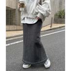 ショッピングアンドミー アンドミー andme 配色ステッチ 裏毛 コットン ロング タイトスカート （チャコールグレー(杢)）