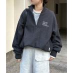 ショッピングアンドミー アンドミー andme ハーフジップ ロゴ刺繍入り 裏毛 スウェット トップス （チャコールグレー杢）