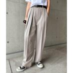 アンドミー andme 無地 ストライプ 2タック スラックス ワイド パンツ （アッシュグレー）