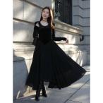 ショッピングblack アニュアンス anuans ベロアシフォンドッキングワンピース （BLACK）