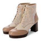 ショッピングあしながおじさん アシナガオジサン あしながおじさん 厚底ヒールレースアップブーツ （ライトグレージュコンビ）