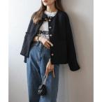 ショッピングフリンジ ボンジュールサガン BONJOUR SAGAN ツイードゴールド釦フリンジジャケット （BLACK）