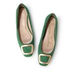 ブリジット バーキン Bridget Birkin スクエアバックルフラットシューズ （グリーンスウェード）