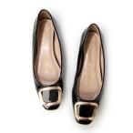 ブリジット バーキン Bridget Birkin スクエアバックルフラットシューズ （ブラックエナメル）