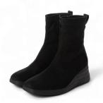 ショッピングスウェード ブソラ bussola 撥水スクエアトゥウェッジヒールブーツ （ブラックスウェード）