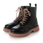 バイアシナガオジサン by あしながおじさん 軽量│厚底レースアップブーツ （ブラックピンク）