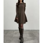 ショッピングニットワンピ セネア CENEA CENEA オフショル風スクエアネックミニニットワンピ （モカ）