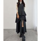 セネア CENEA CENEA スリットティアードワンピース （チャコール）