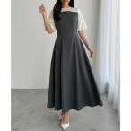 セネア CENEA CENEA シアーバルーンスリーブドッキングワンピース （チャコール）