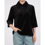 クラネ CLANE CRUSHED VELOUR POLO TOPS (BLACK)