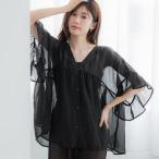 コカ coca 袖フリルシアーブラウス (Black)