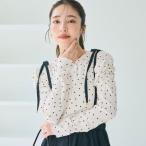 コカ coca クレープシャーリングパフスリーブトップス (Dot)