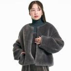 コカ coca ウォッシャブル ノーカラーフェイクファーブルゾン （Charcoal）