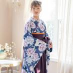 キャサリンコテージ Catherine Cottage 簡単着付けの袴セット （猫と芍薬紺×本紫袴[E1]）