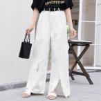 ドゥー ベル Doux Belle スリット入り ワイドデニムパンツ デニム生地 （ホワイト）