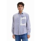 ショッピングパッチワーク デシグアル Desigual パッチワーク ストライプシャツ （グレー/ブラック）